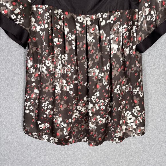 Apostrophe Babydoll Satin Blouse Large Chocolate Flowy Y2K 90s Cottage Prairie - Picture 3 of 8